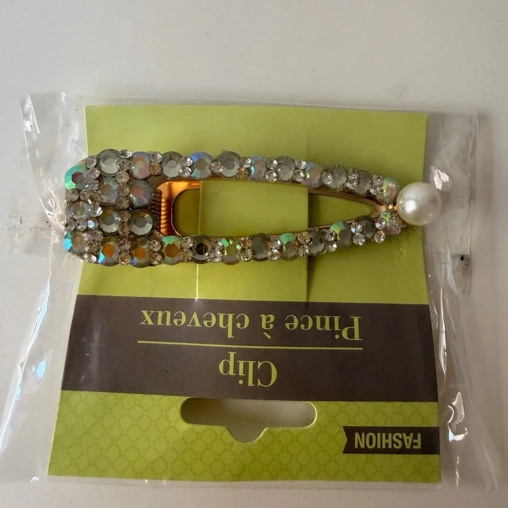 Sparkling Hair Clip Pearl Accent Elegant Romantic Accessory